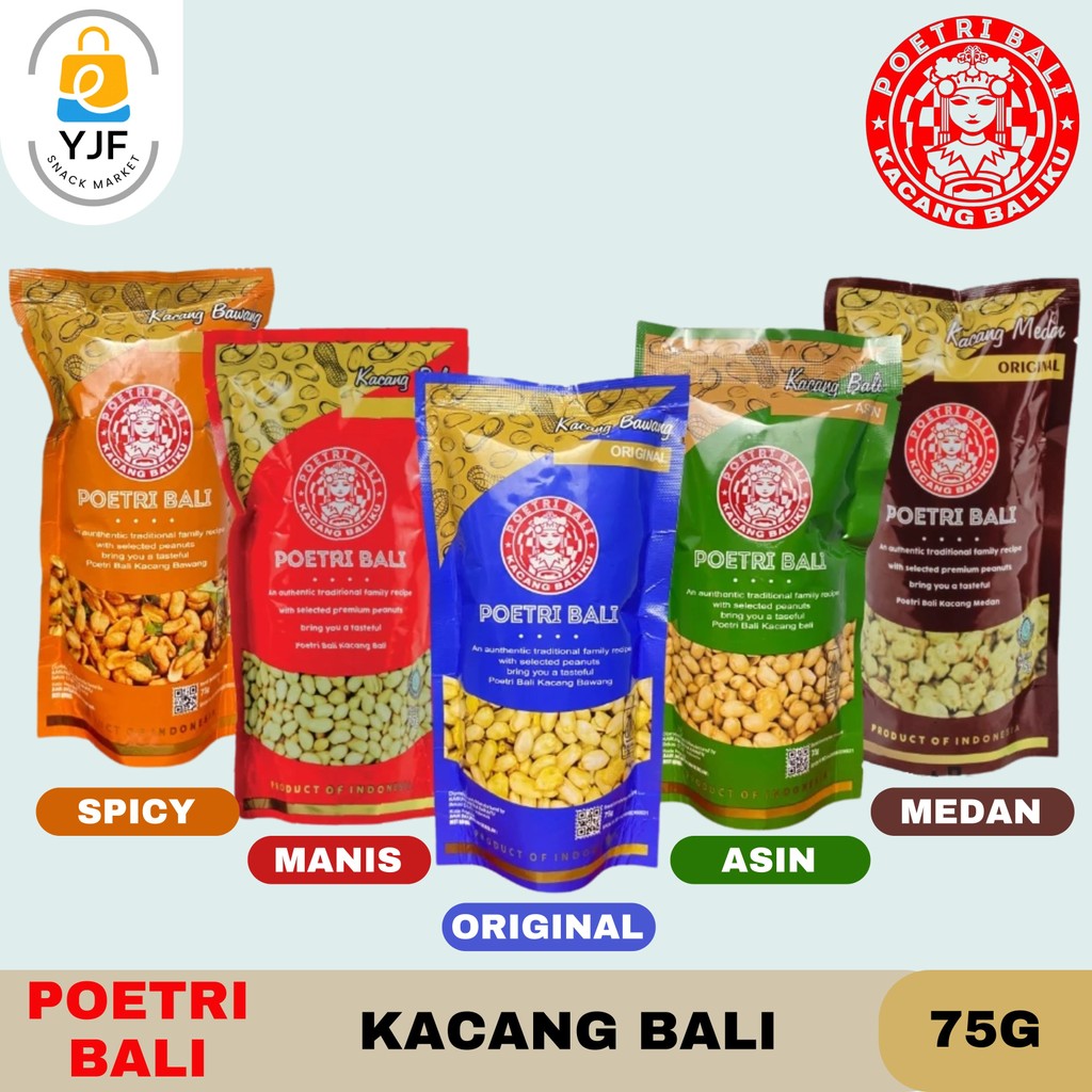 

Poetri Bali Kacang bali 75 gr Kacang kapri / Kacang / Cemilan Rasa Asin / Asin / Manis / Spicy / Orignal / Kacang Medan