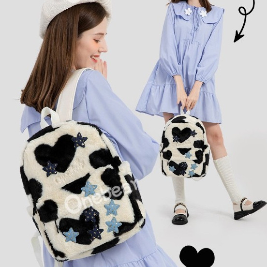 

Ready tas backpack wanit tas ransel kuliah wanita lucu backpack Y2K tas sekolah korea style vintage ransel bulu wanita Milenium bintang berujung lima tas gadis cantik leopard print tas kuliah tas ransel wanita niche mewah QX152