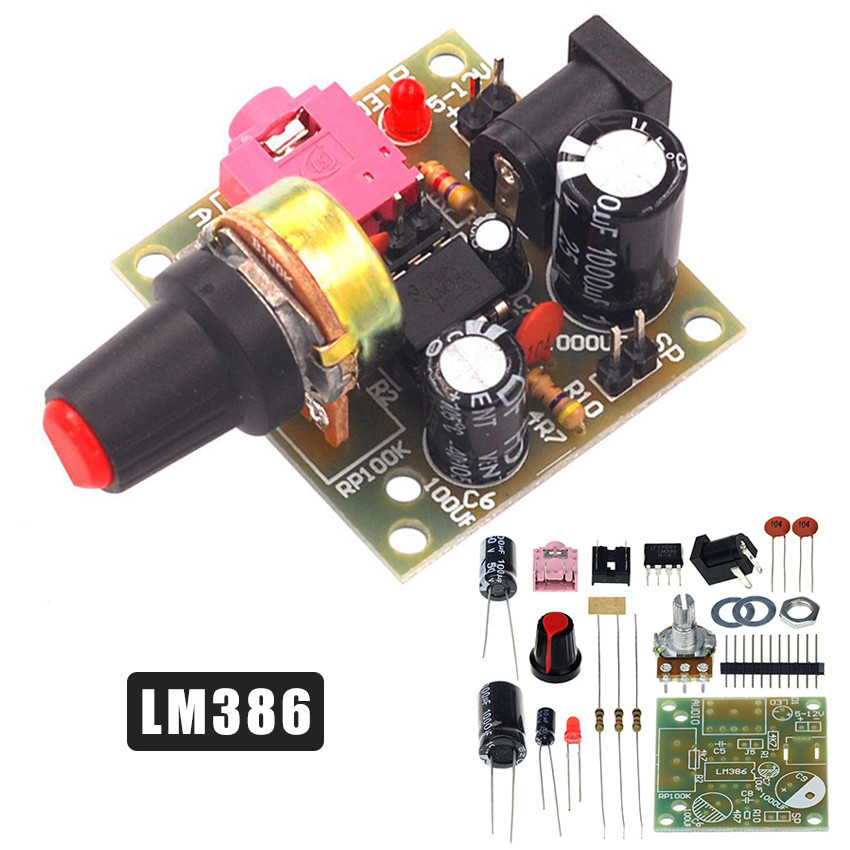 Paket Kit Power Amplifier Mini Lm386 With Potentio Dc 3V-12V Dc Pass Audio Power Amplifier -