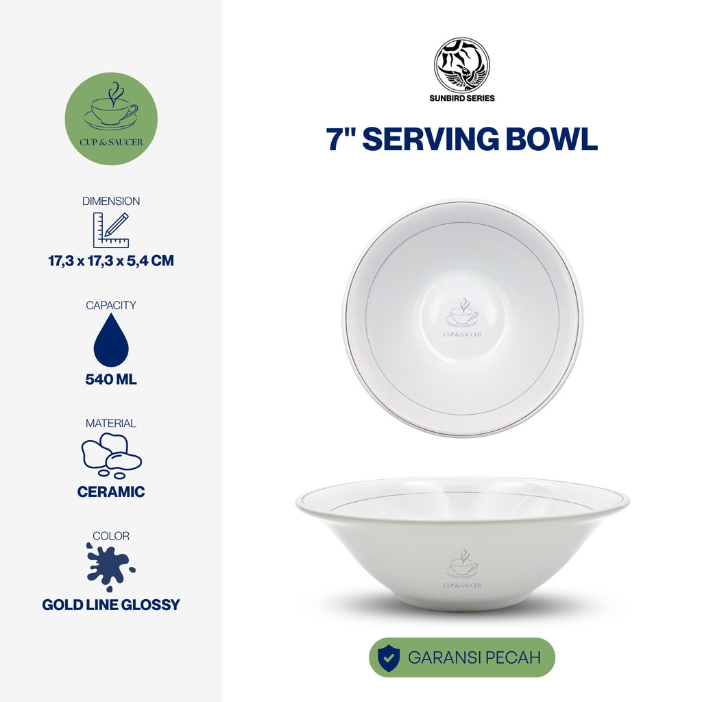 Lucky Brand Sunbird Series Prestige Ware Mangkok Keramik Double List Emas Diameter 7” Inch / 17,3 cm