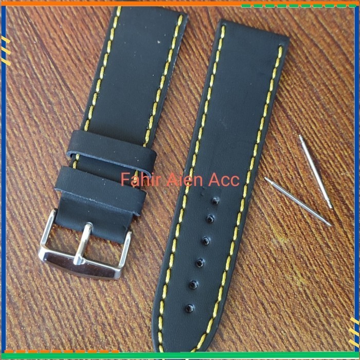 TALI JAM KULIT 24MM LEATHER STRAP 24 MM FREE PEN SEPASANG - Hitam-Kuning