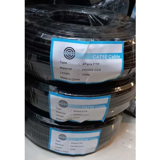 Kabel Lan Outdoor FTP Cat5E 100 meter Spectra atau Zimmlink Outdoor CCA Hitam Kabel Wifi Internet ka