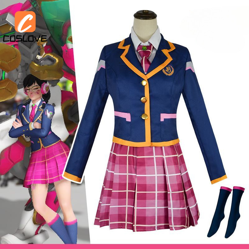 Anime Game Overwatch D.Va School Skin Cosplay Clothing Full Set Costume Cute Girl Dress Daily Outfit