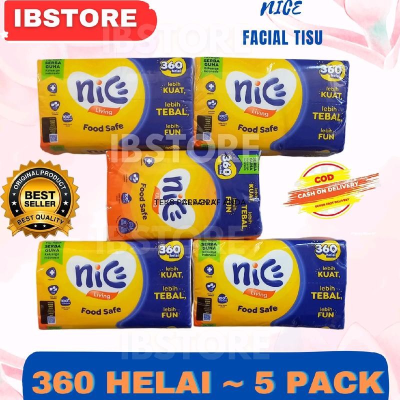

(PAKET 5 pcs) Tissue NICE Facial Tissu 180 sheet 2 ply / 360 Helai Tisu Wajah Murah Lembut COD Promo Murah Gratis Ongkir