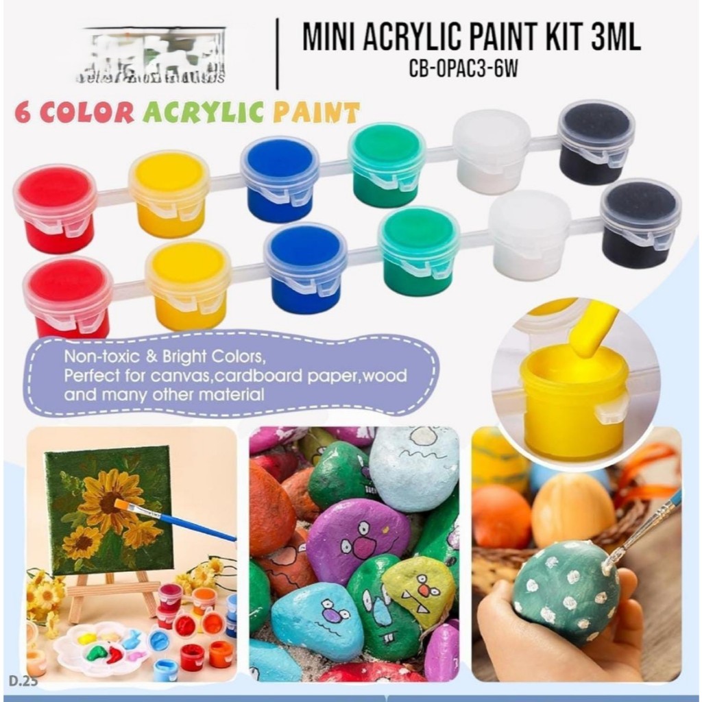 

(6 tube warna) CAT AKRILIC ACRILIC MINI PAINT 3ML MEWARNAI MENGGAMBAR