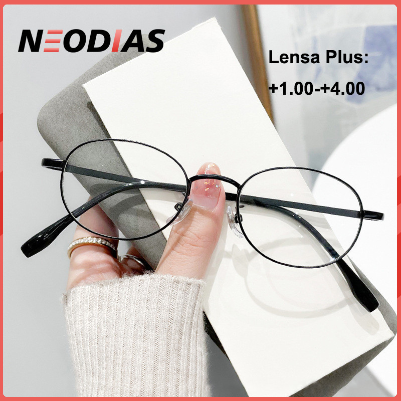 NeoDias Kacamata Baca Plus Wanita Pria Fashion Oval Frame Anti Radiasi Blueray Bulat Kecil  Fashion 