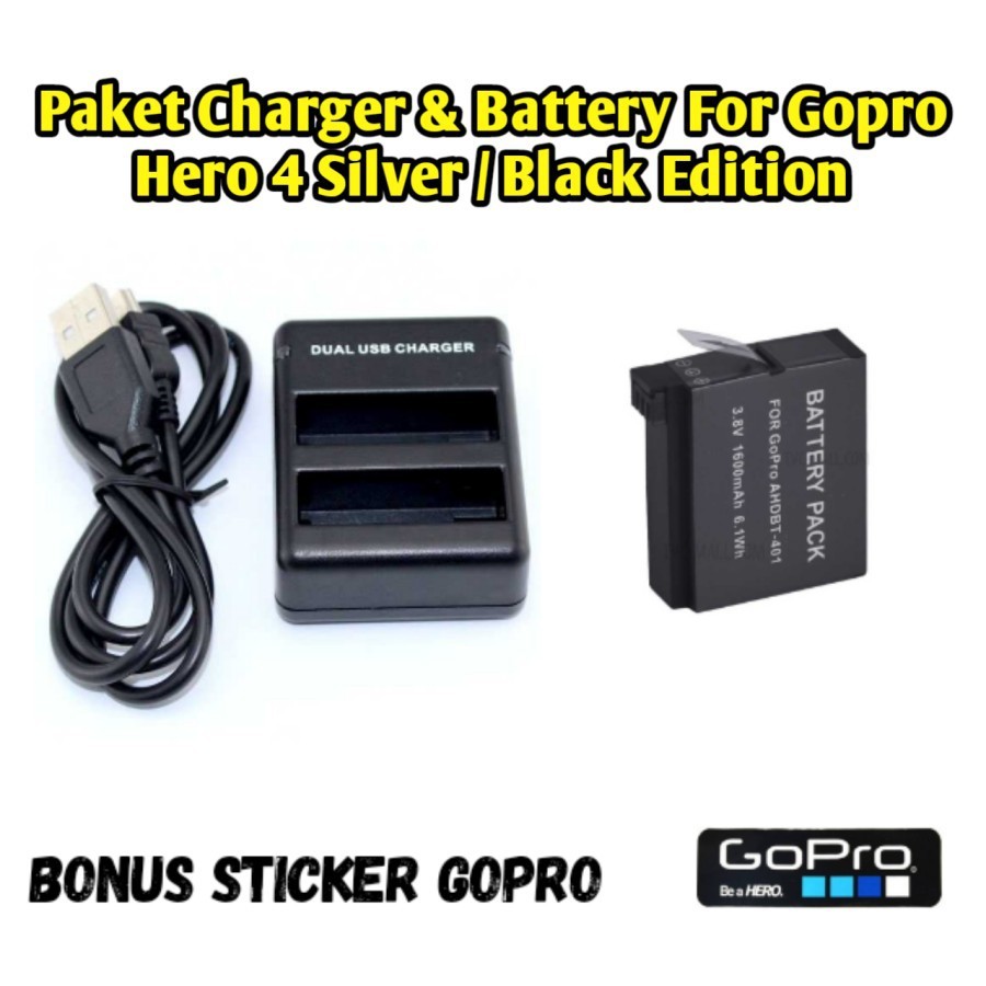 Charger 2 Slot Gopro Hero 4 Dan Battery Baterai Gopro Hero 4 Hero4 Action Camera terlaris