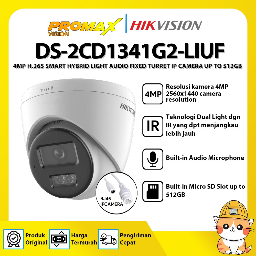 HIKVISION DS-2CD1341G2-LIUF 4MP H.265 SMART HYBRID LIGHT AUDIO FIXED TURRET IP CAMERA UP TO 512GB