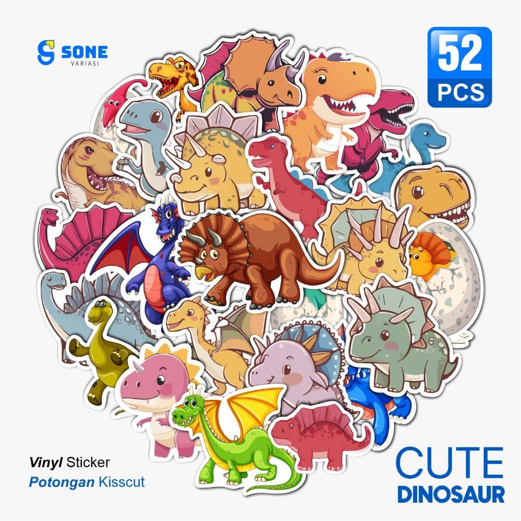 

Stiker Cute Dinosaur Paper Vinyl Anti Air Aksesoris Laptop Buku Tumbler