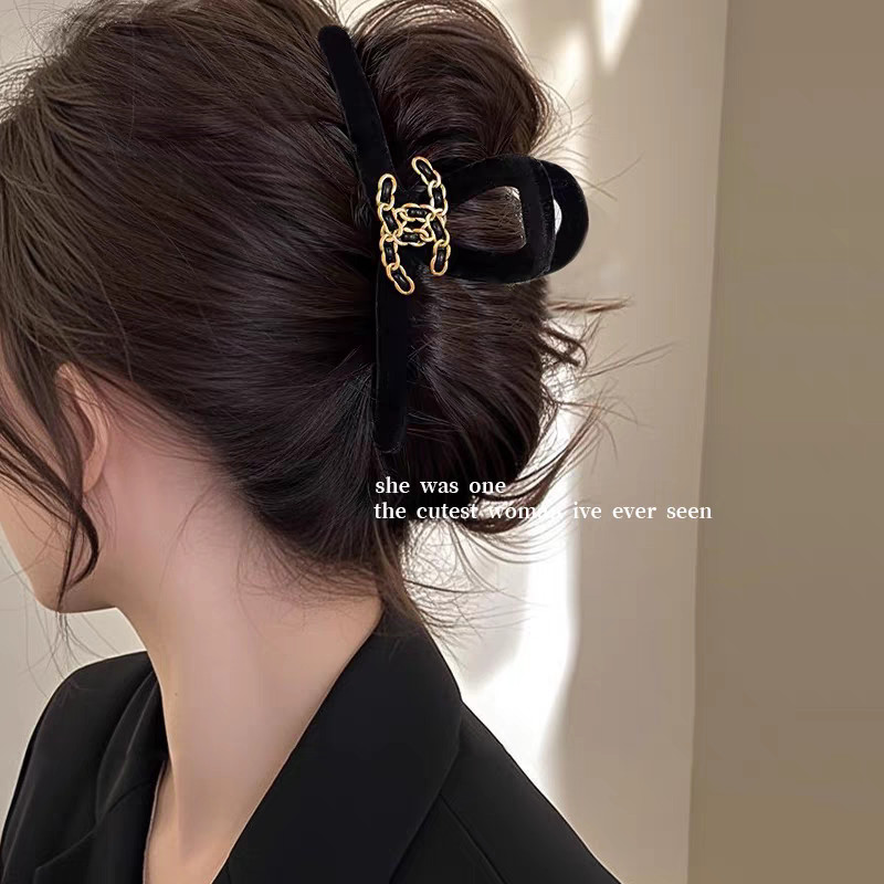 NINGNING HE022 Jepit Rambut Gaya Prancis Motif Huruf CC – Model Besar Elegan untuk Sanggul, Aksesori