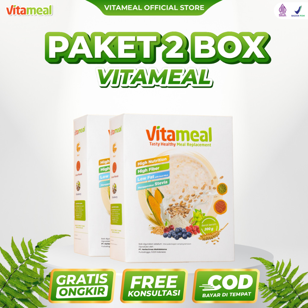 

NEW Vitameal - Paket 2 Box Sereal Sehat Multigrain Ampuh Menstabilkan Gula Darah Tinggi Menangkal Diabetes Kolesterol Asam Lambung Maag Sereal paket 2 box 200 gram PREMIUM