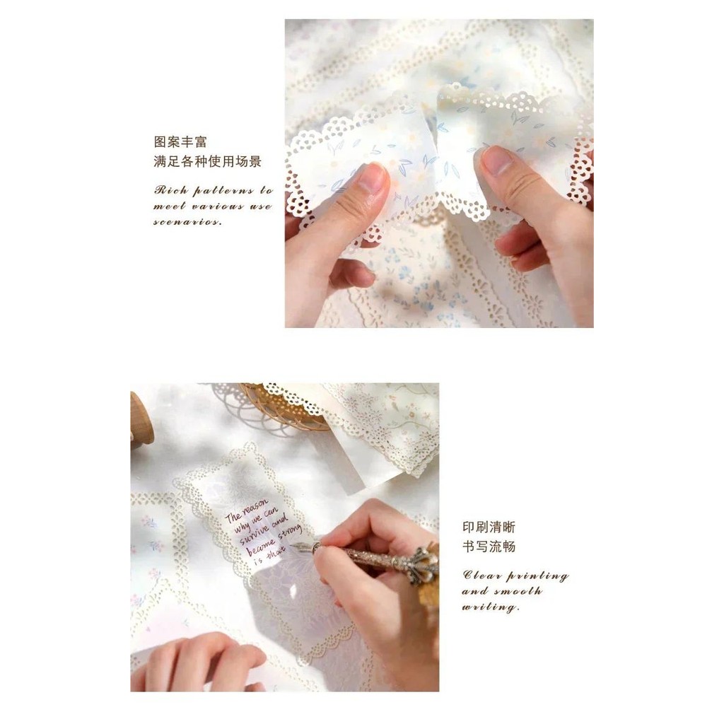 

10Pcs Padhandmade Memo Paper Workshop Foundation Lace Rose Material Flower Writing Supplies Spring Day 223*74mm
