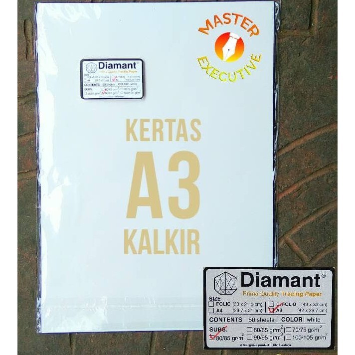 

KAYDEN STORE [Pak - 50 Lembar] Diamant Kertas Kalkir A3 / Prima Quality Tracing Paper 80/85 gr/m2