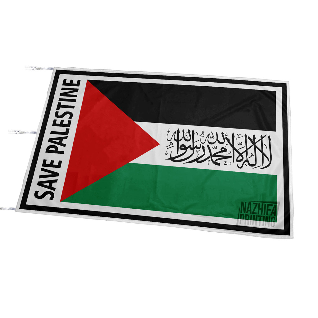 Bendera Palestina Gaza Save Palestine Palestin Palestine Flag Bahan Satin Peles Ukuran Kecil-Besar m