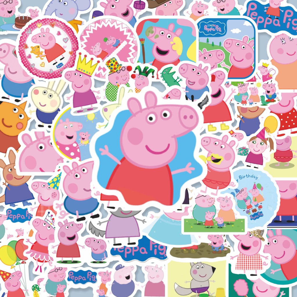 

100PCS Lucu Kartun Peppa Pig Stiker Aesthetic Stiker Anti Air Stikers Berperekat Waterproof sticker decal buat Motor Helm Buku Journal Koper Casing HP Laptop Botol Minum Hadiah anak