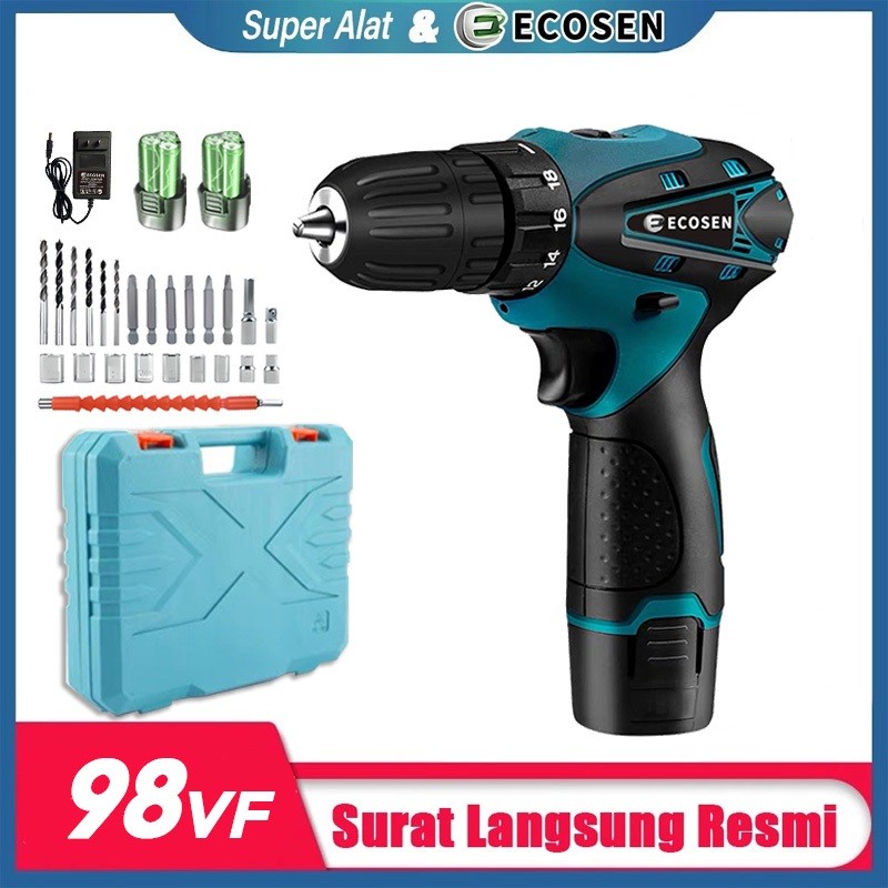 BUPESHOP Super Alat Mesin Bor Tangan 98V Cordless Drill Battery Bor Baterai Bor Listrik Bor Tanpa ka