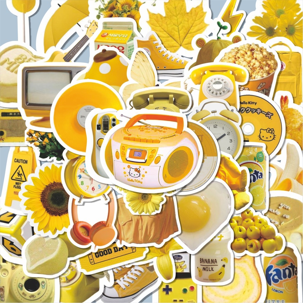 

100PCS Lucu Stiker INS Style Yellow Stiker Aesthetic Stiker Anti Air Stikers Berperekat Waterproof sticker decal buat Motor Helm Buku Journal Koper Casing HP Laptop Botol Minum Hadiah anak