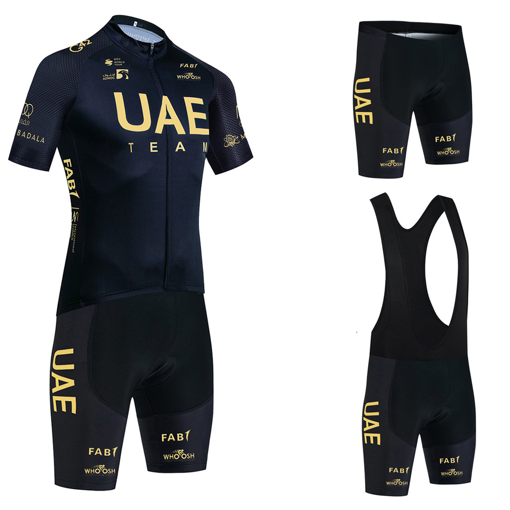 2025 Black Gold Cycling Jersey UAE TEAM Bike Jersey Shorts Set Ropa Ciclismo Men Women Summer Pro Bi