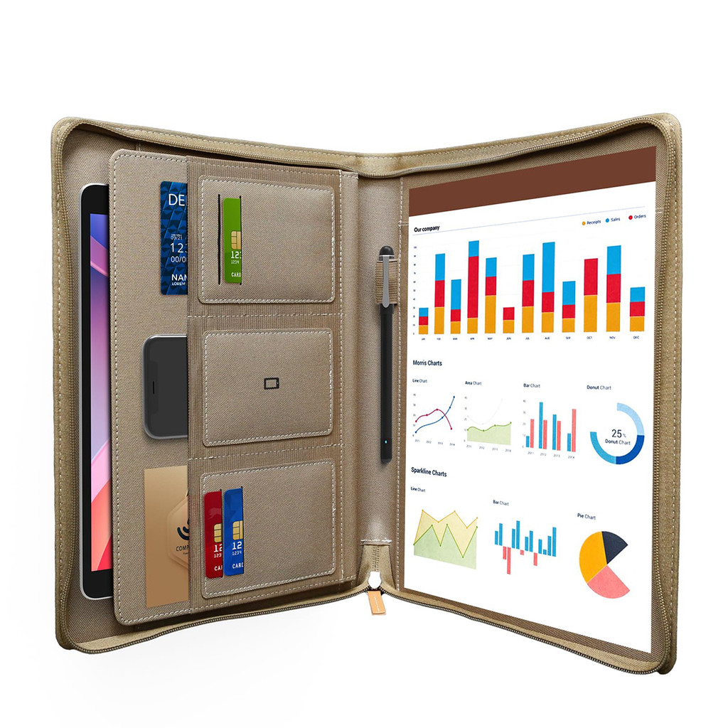 

Zipper Conference Folder A4 Travel Document Portfolio Functional Pockets Sleeve for Travel Meeting Office Study Business Trip