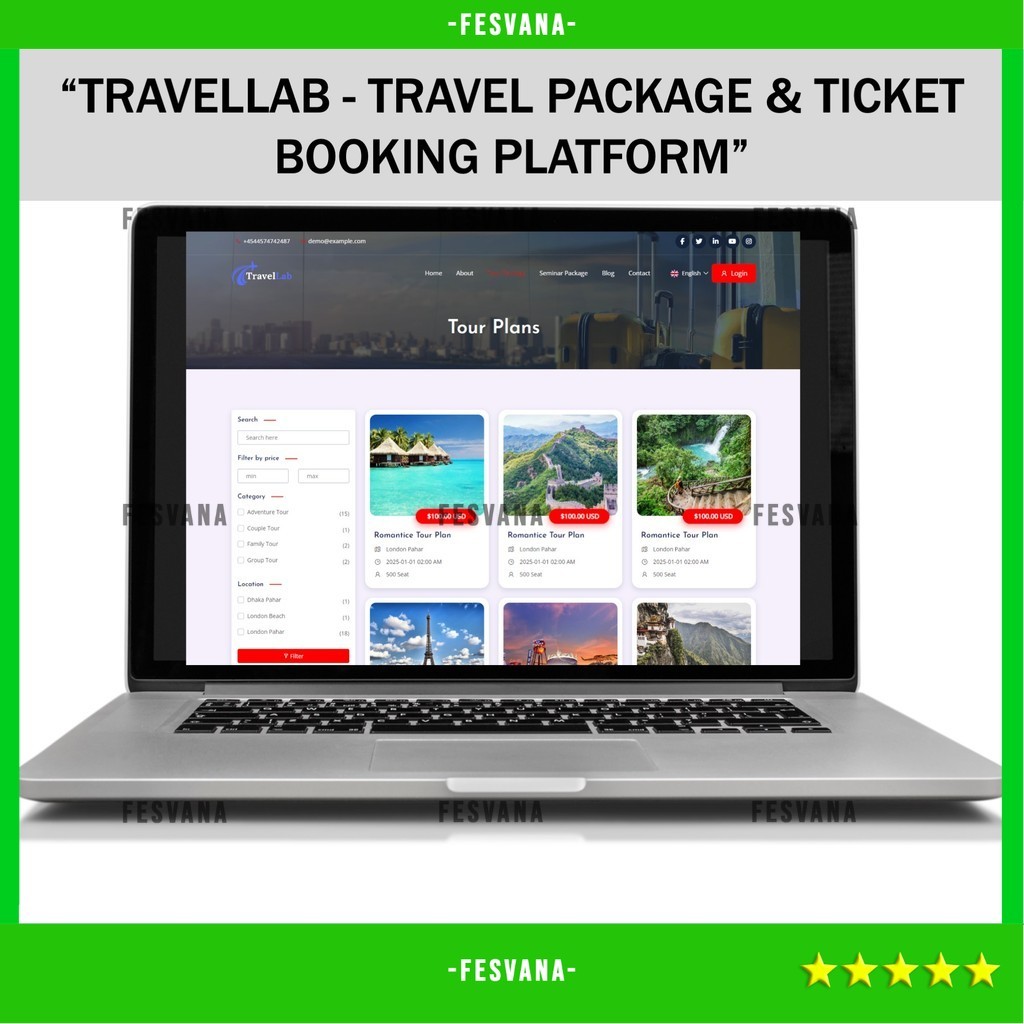 SOURCE CODE APLIKASI WEB TRAVELLAB - TRAVEL PACKAGE & TICKET BOOKING PLATFORM D305 FESVANA
