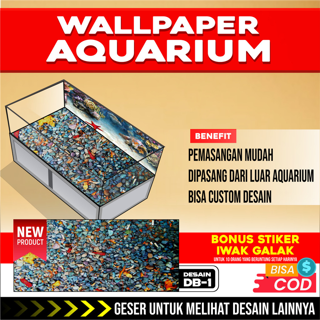 Stiker setiker sticker dasar wallpaper background aquaskep aquarium akuarium belakang 3d batu