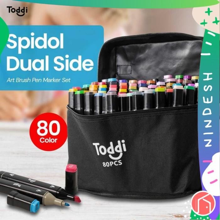 

Toddi Spidol Dual Side Fine Art Brush Marker Set 80 Color - HL270 Blue Pen Mewarnai Plastik Stationery