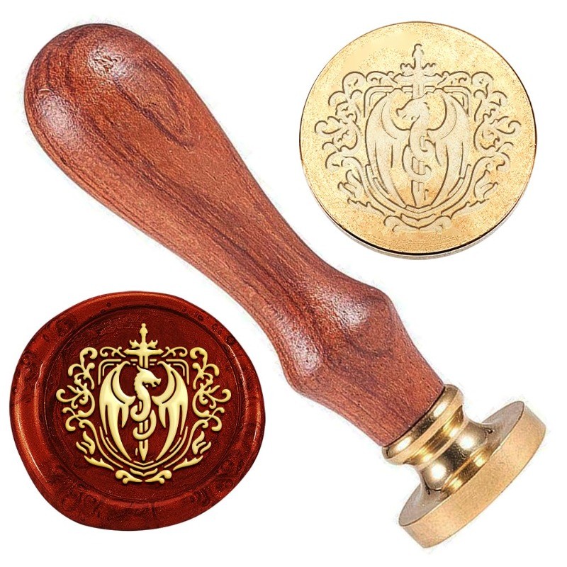 

1pc Dragon Sword Wax Seal Stamp Embossed Stamp Sealing Removable 1" Brass Wax Seal Stamp Head with Wooden Handle Wedding