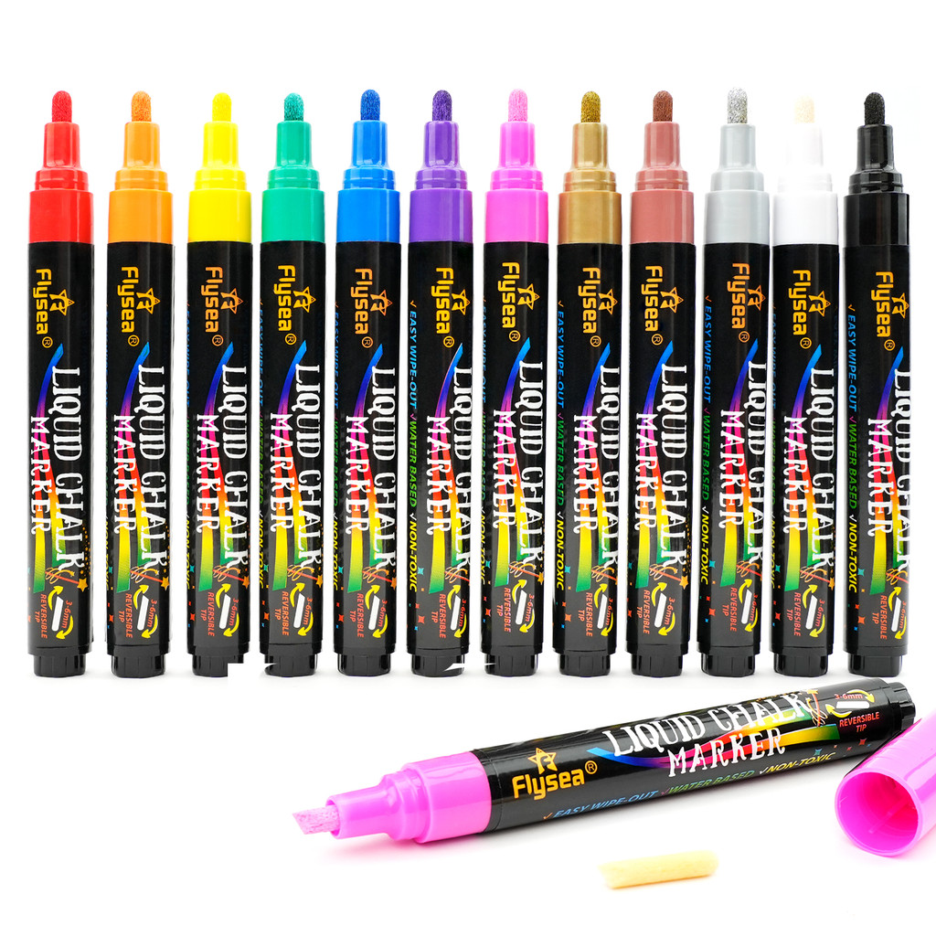 

12PCS/Set Liquid Chalk Marker Pens Erasable LED Writing Board Glass Window Art 12 Colours Marker Pens