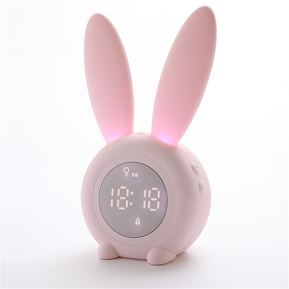 Kids Alarm Clock Cute Rabbit Digital Sound Control Clock for Children Night Light Bedside Clock Slee