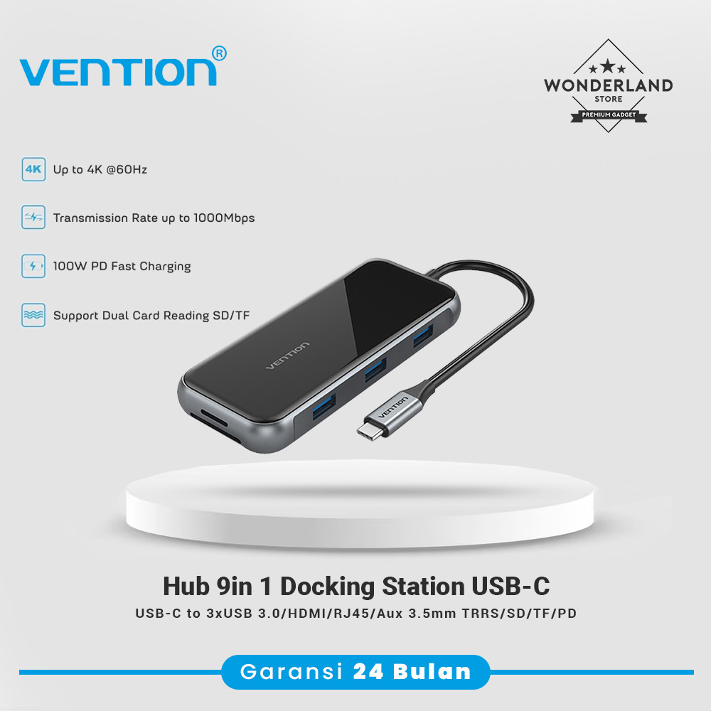 Vention Hub Multiport 9in 1 Docking Station USB-C to HDMI TRRS VGA PD 100W TFLHB