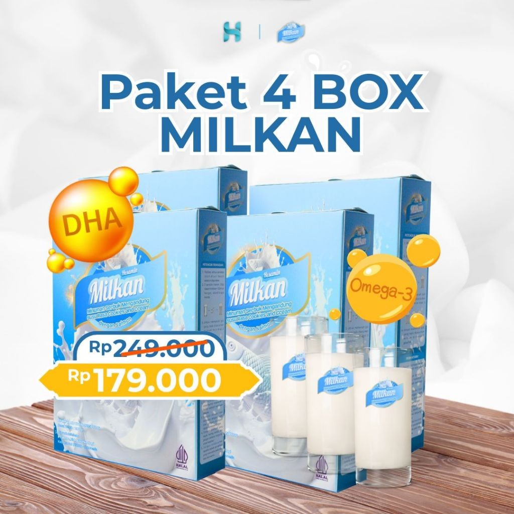 

[ Bundling 4 Box ] Milkan - Susu protein ikan Salmon - Untuk pertumbuhan anak & kecerdasan otak