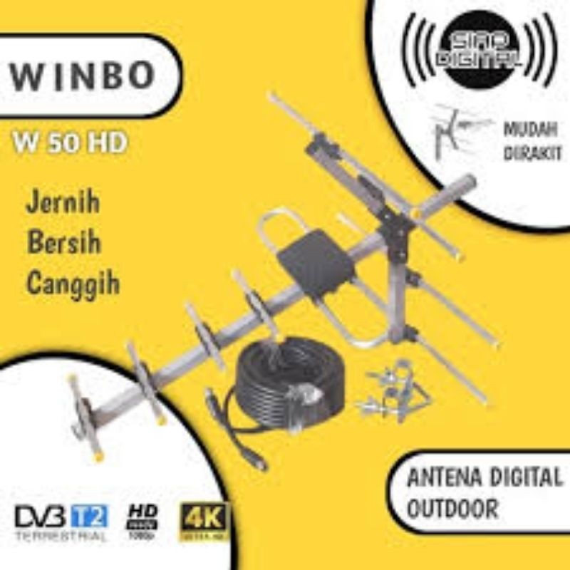 ANTENA TV DIGITAL OUTDOOR WINBO W-50 + KABEL 10 METER ANTENA TV LUAR DVBT2 DIGITAL terlaris