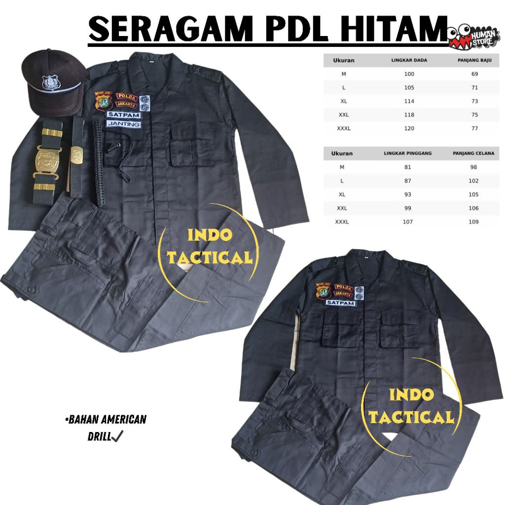 PROMO MERDEKA Baju Seragam PDL Hitam, PDL Satpam PDL Brimob Pakaian Dinas Lapangan Security PDL Satp