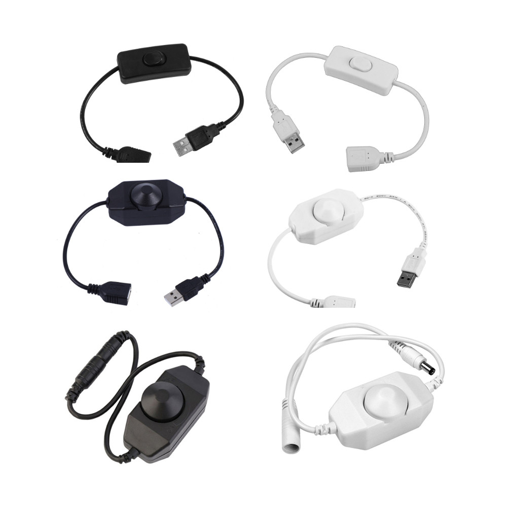 LED Knob Dimmer USB Switch 5V USB 12V 24V DC LED Dimmer Inline Dimming Switch ON OFF for Single Colo