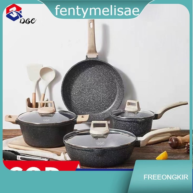 DGC Putih Granit Antilengket Peralatan Masak 7PCS Wajan Panci  Cookware Panci Set  Wajan Serbaguna