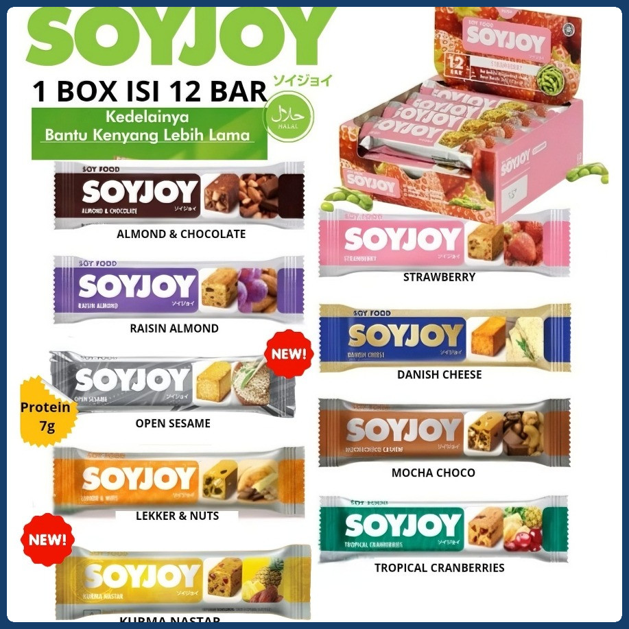 

SOYJOY 1 BOX isi 12 Snack protein Bar Kedelai tenaga recovery lari sepeda olahraga