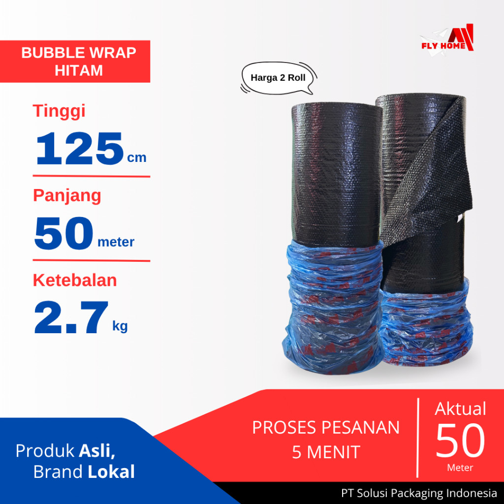 

FLYHOME Bubble wrap hitam 2.7kg 2 roll besar bublewrap 125x50meter Instan