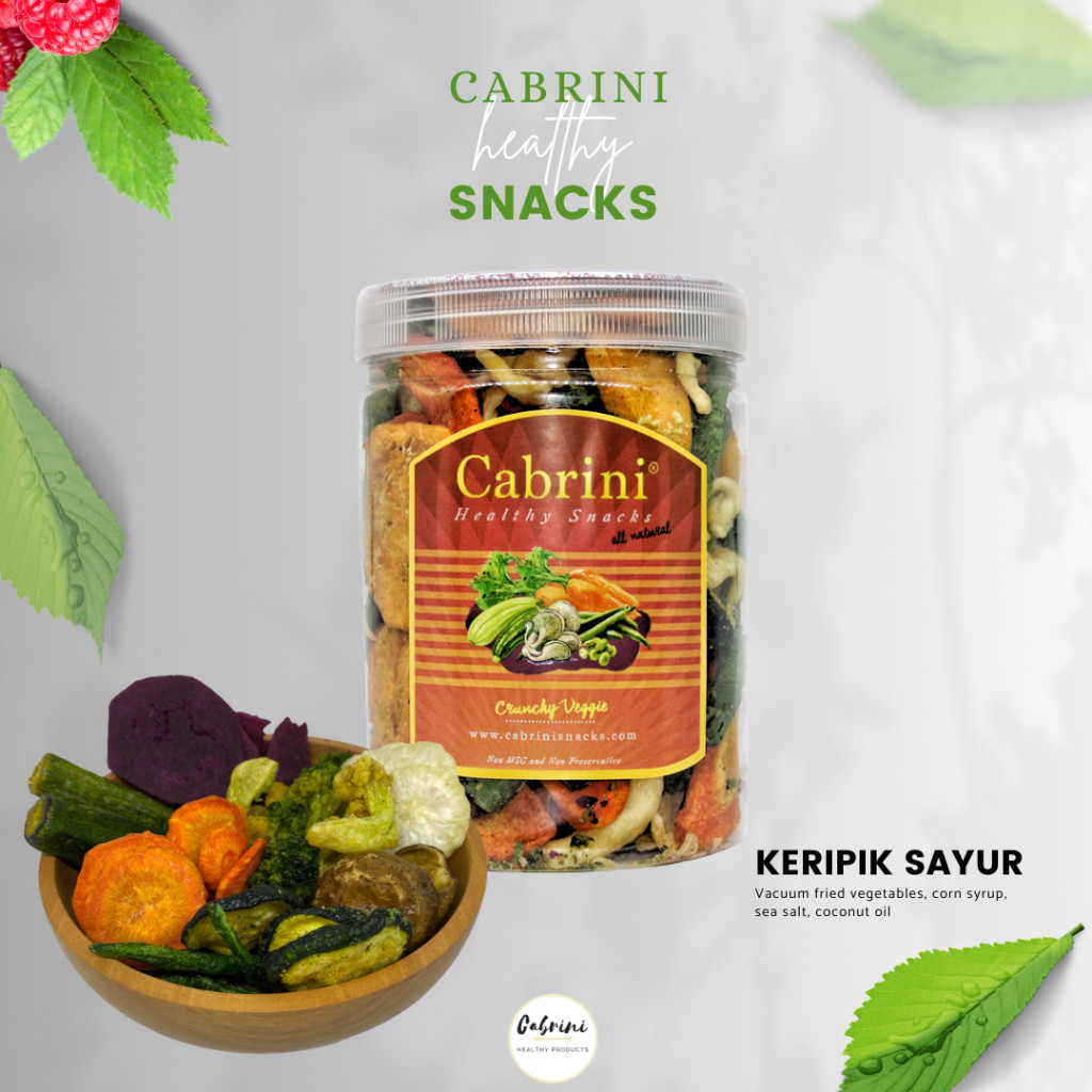 

Snack Cemilan Sehat Keripik Sayur Kering Mix Lokal Volume 800ml CABRINI Crunchy Veggie