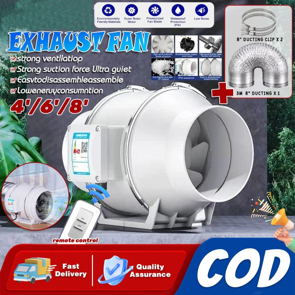 4" 6" 8" 220V Blower Dapur Penghisap Asap Dapur Blower Hisap Untuk Kamar Mandi Dapur Kipas Angin