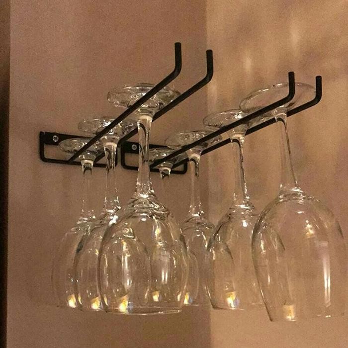 rak gelas gantung tempel dinding rak gelas bar rak gelas cafe - Putih, 12x27