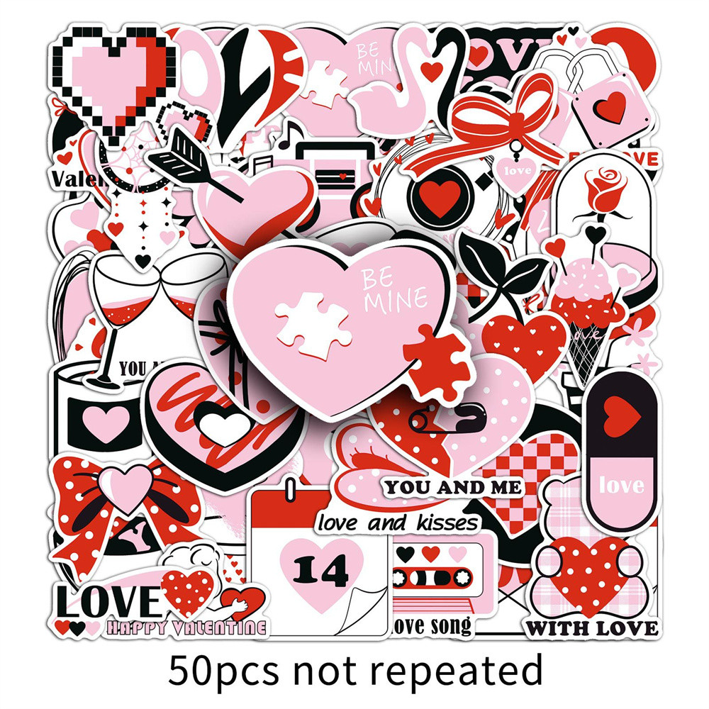 

50pcs Black Pink Stickers For Ipad Laptop Phone Case Guitar Suitcase Stationery DIY Craft Supplies Cute Sticker