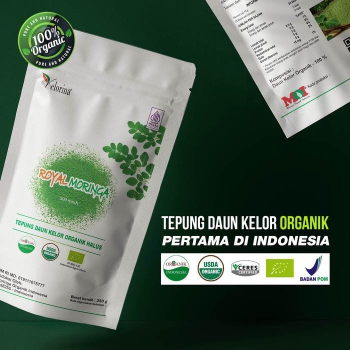 

KELORINA - ROYAL MORINGA POWDER - Tepung Daun Kelor halus 500 Mesh Bahan Makanan Organik Bubuk - 250 Gram