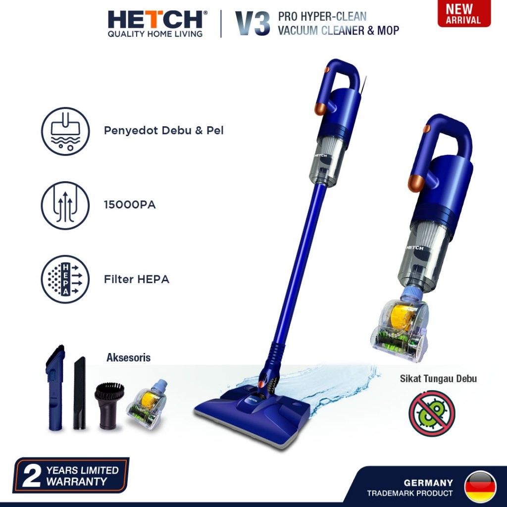 HETCH V3 Pro Hyper-Clean Handheld Dust Mite Bed Vacuum Cleaner & Mop Penyedot Debu & Pel HVC-1416-HC