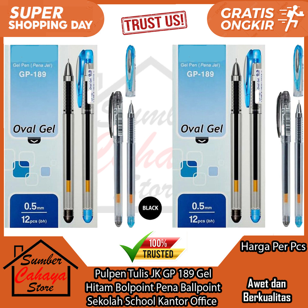 

JK Bolpoint Pen Pena Pulpen GP 189 0.5 mm 1 Pcs 12 Pcs Pack Ballpen Cabut Gel Tinta Halus Hitam Cair Kering Lancip Tugas Catatan Kertas Buku Notes Jurnal Sekolah Kampus Kantor Kuliah Kerja Nyaman NDL Ringan Oval Smooth