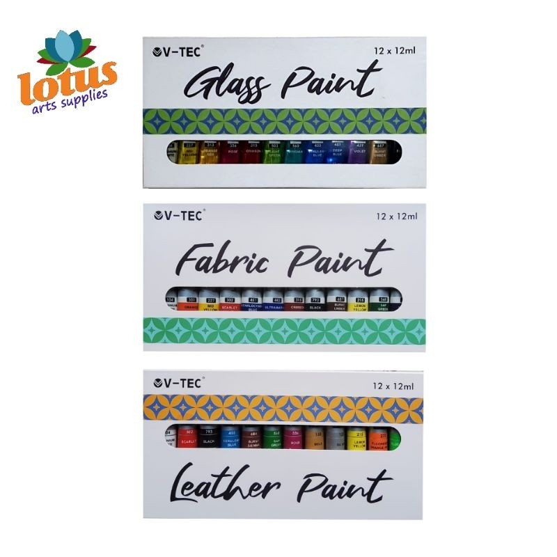 

V-TEC Glass Fabric Leather Paint Color Cat Kaca Kain Textile Kulit Set 12x12ml