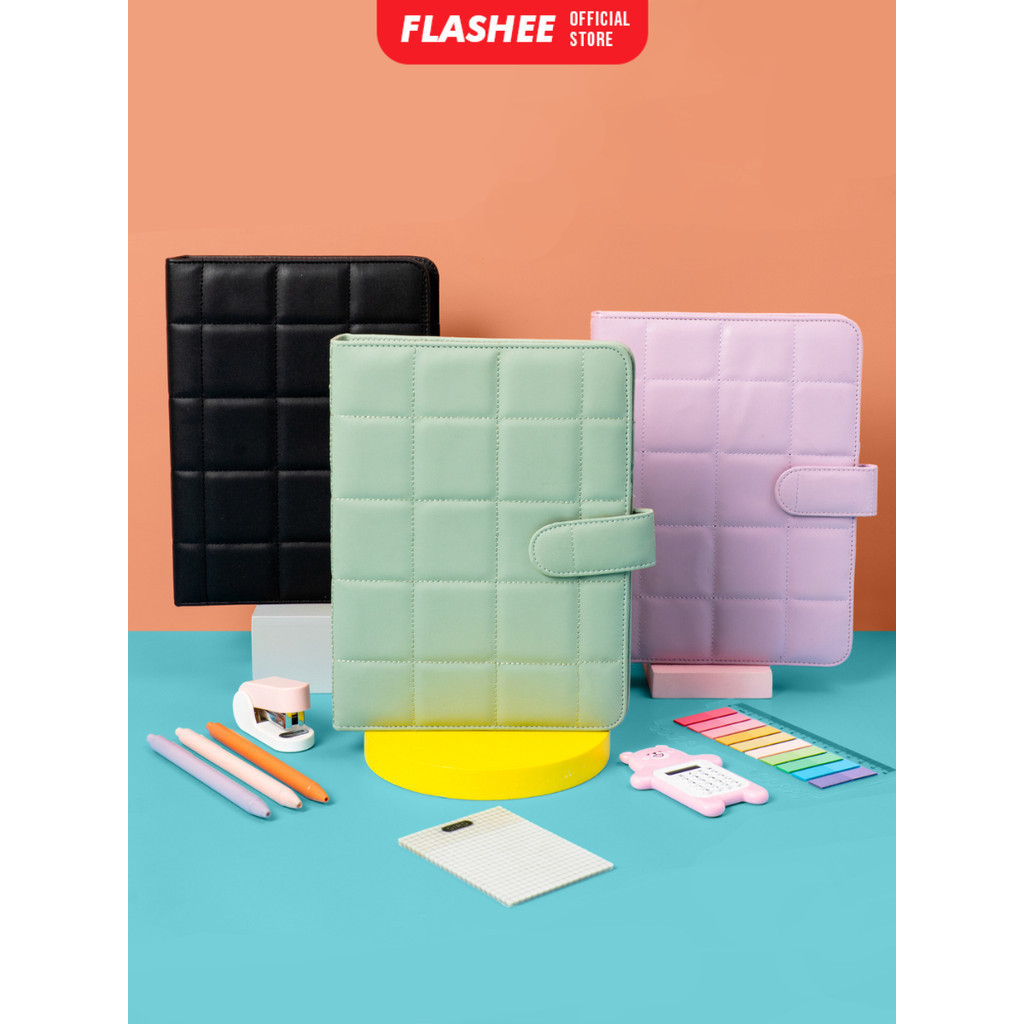 

Flashee Binder Polos Eksklusif A5 Puffy 20 Ring Notebook Polos Agenda Warna Sage Green
