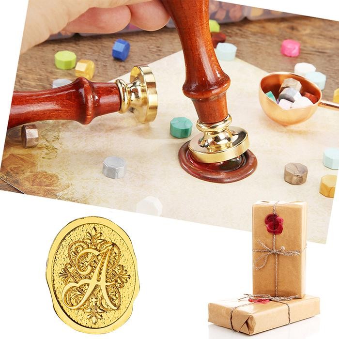 

Wax Seal Stamp Wood Handle - Stempel Sealing Lilin Vintage Huruf A - Z - B