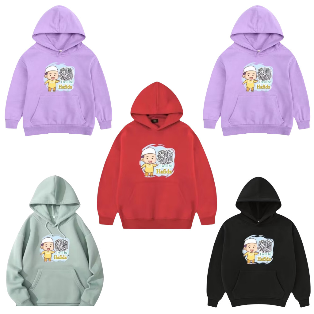 Hoodie Ngaji Islami I Will Be Hafidz Anak Laki Laki dan Perempuan Jaket Gambar Ngaji Islami I Will B