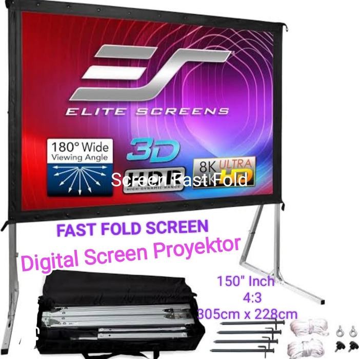Screen Proyektor Fast FOLD 150" 4:3 (3mtr x 2mtr) / Layar Proyektor Tembak Depan Belakang 150" Diago