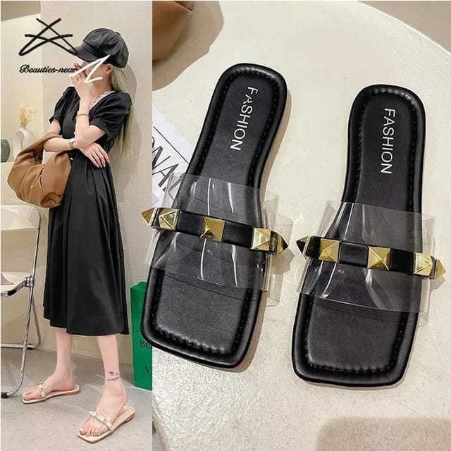 REEICCA sandal wanita Sandal Flat Teplek Wanita Piramid Mika Transparan  RF057